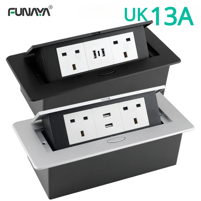 

UK Pop Up Hidden Sockets Table 2 3 Outlets USB Fast Charge Type-C Electric Box Benchtop Recessed Power Strip Desktop Desk Socket