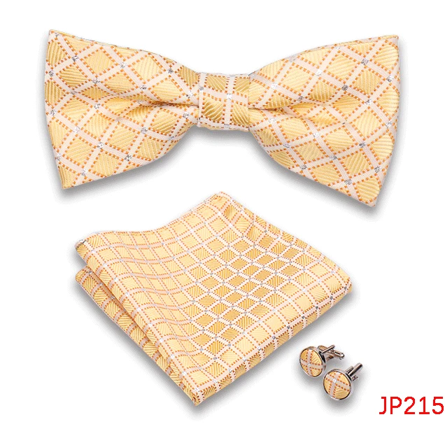 Klassische Herren Fliege Taschentuch Manschettenknöpfe Set Jacquard Fliege für Mann Hochzeit Business Schmetterling Knoten Geschenk Mann Zubehör – Detail 17