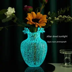 Luminous Glass Vase Flower Arrangement Dried Flowers Aqua Flowers Living Room Decoration Home Décor Ornament Vase Decor