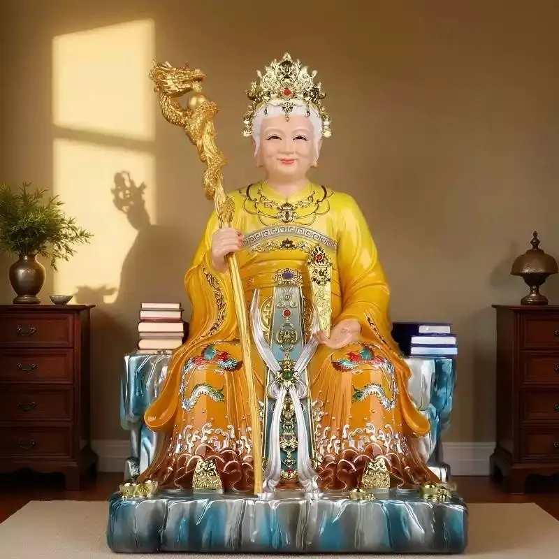 Resin Bixia Yuanjun Statue Taishan Goddess Sculpture Indoor Worship Table Religious Ornament Craft Delicate Color Hand Carved