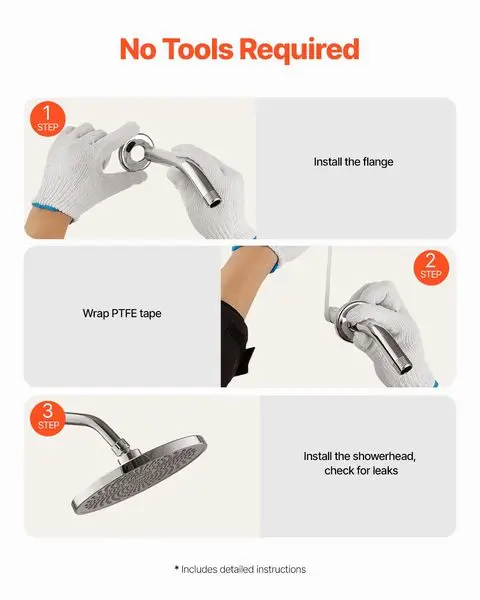 シャワーヘッドアーム フランジ付き 6 インチ 壁取り付け ステンレススチール クローム仕上げ