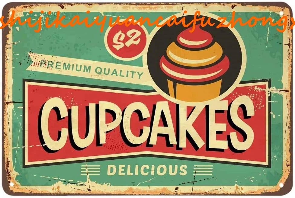 AOYEGO Cupcake Tin Sign,Cream Food Delicious Dessert Vintage Metal Tin Signs for Cafes Bars Pubs Shop Wall Decorative Funny Retr