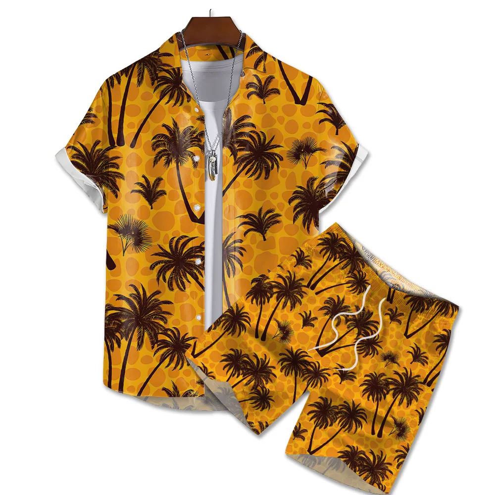 Camicia da uomo stile spiaggia Set Casual Hawaii 3d coconut tree Print camicia a maniche corte + pantaloncini 2 pezzi Set Holiday Streetwear Suit