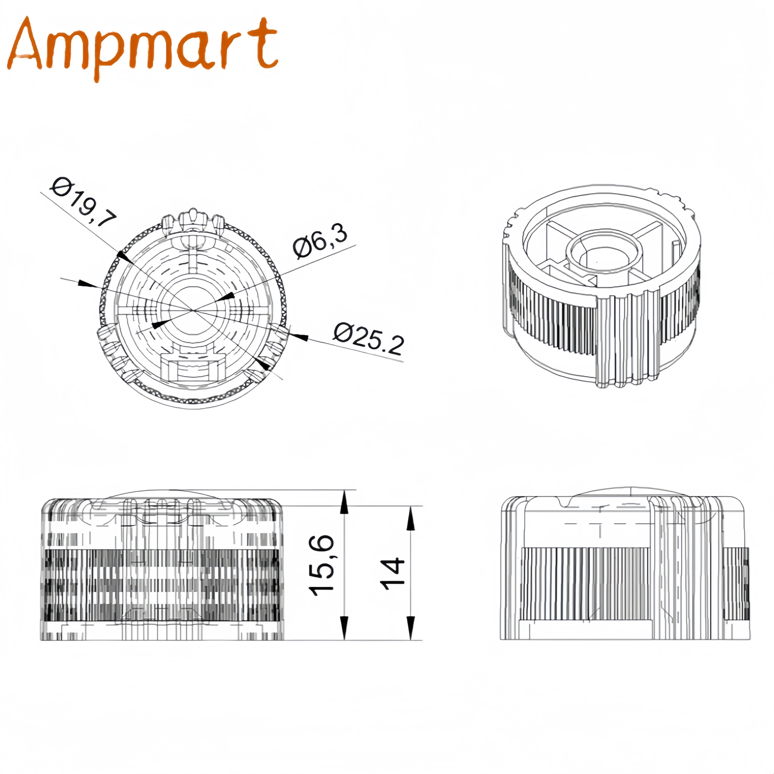 AMPMART-Gitarrenverstärker-Kunststoffknopf, klassischer BMP-Stil, Effekt-Lautstärkeregler, 25 x 15 mm Installationsöffnung: 6,3 mm – Detail 1