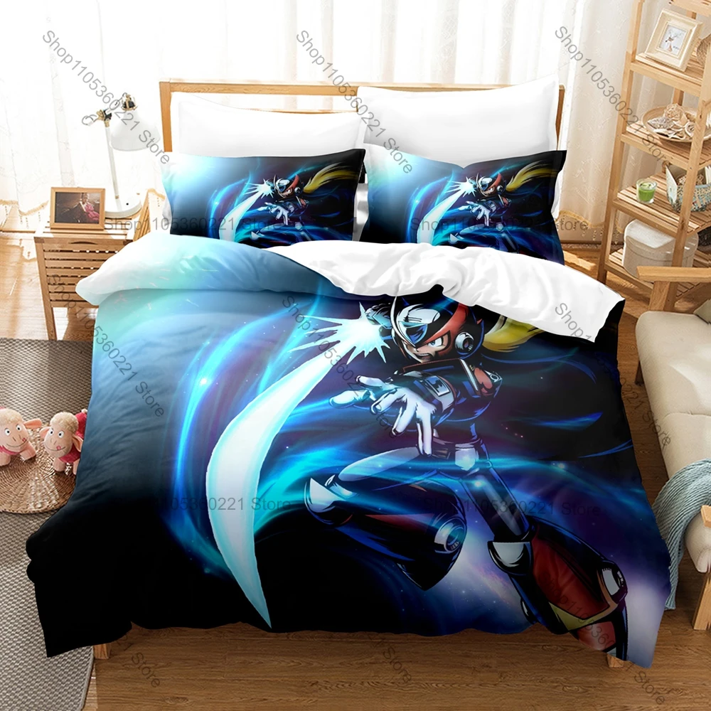 Cool Mega Man Zero Duvet Cover + 2 Pillowcases Zero Z-Saber Battle Scene Washable Polyester Bed Linen Sci-fi Mecha Fan Gift