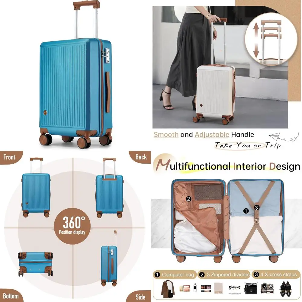 Spinner Wheels Carry-On Luggage, 22x14x9 Inch Airline Approved, Compact Hardside Suitcase with TSA Lock, Hard Shell Design, Trav