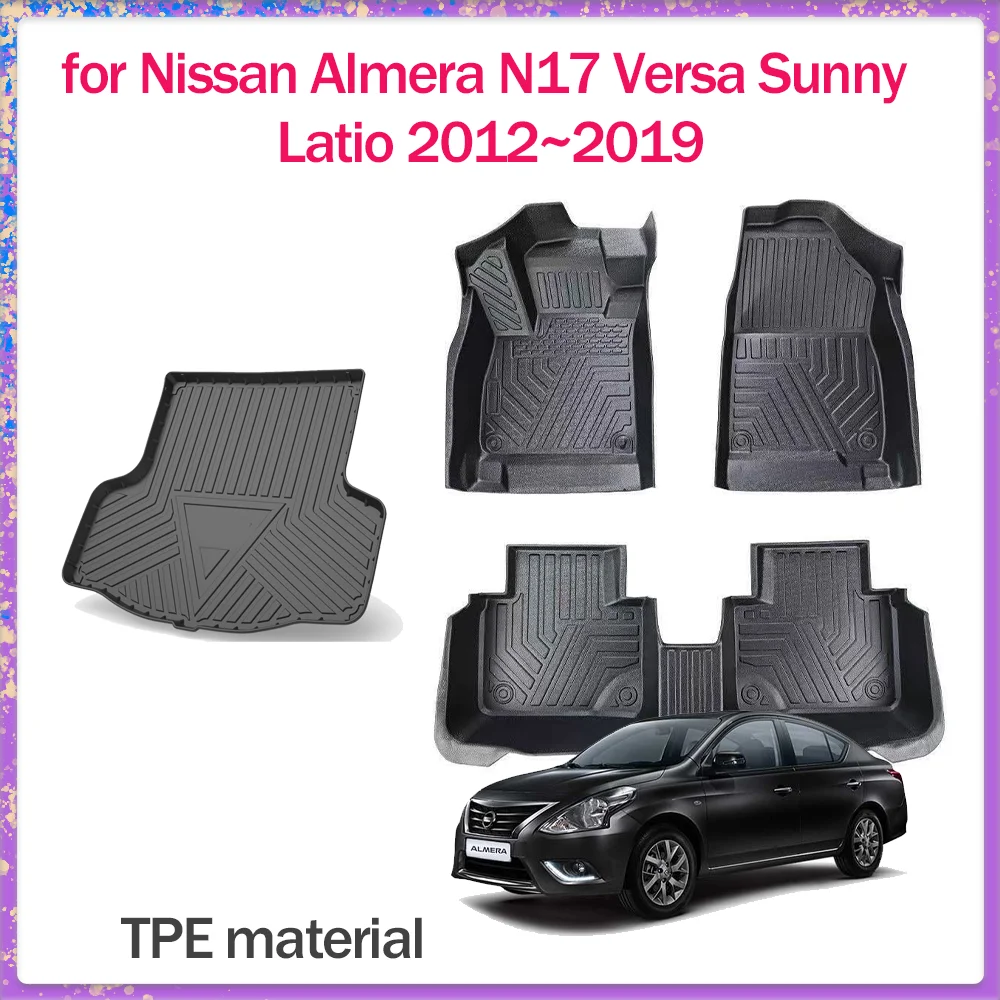 Car Floor Mat for Nissan Almera N17 Versa Sunny Latio 2012~2019 TPE Foot Interior Liner Waterproof Trunk Pad Carpet