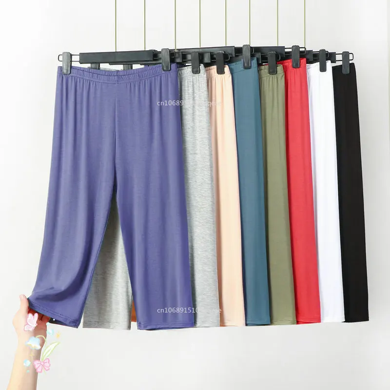 XL To 8XL Summer Modal Leggings Calf Length High Waist Large Size Stretch Casual Slimming Basic Short Pants Sleep Pants