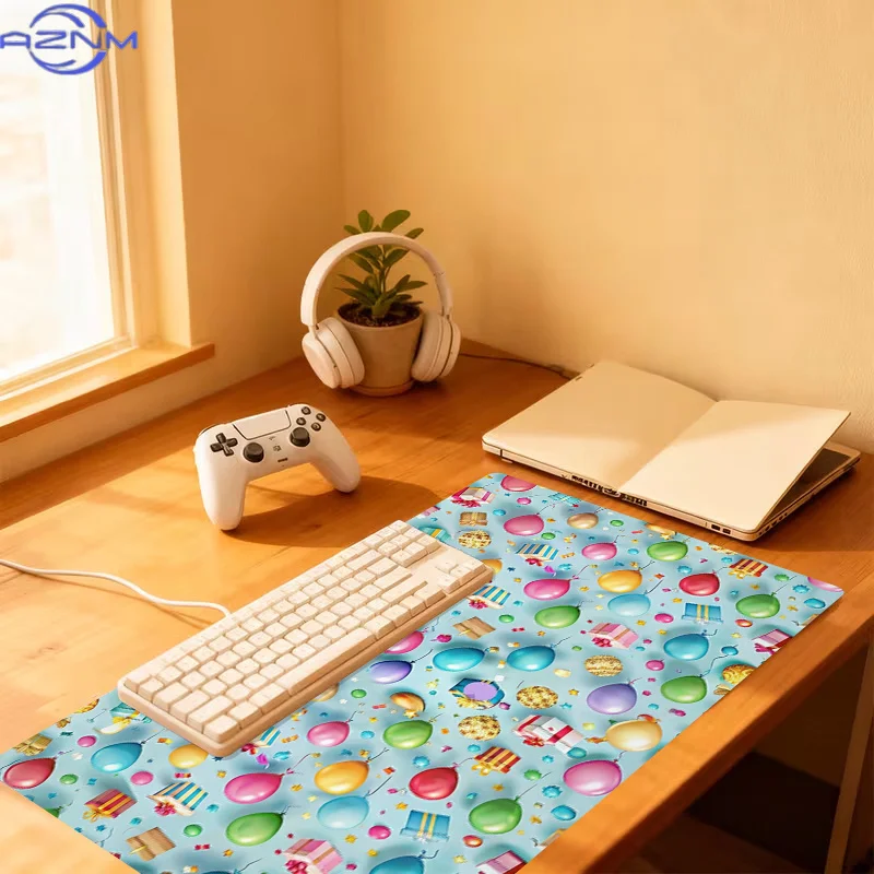 1pc Extra-large, Non-slip, Durable Desk Mat, Mouse Pad, Featuring a Colorful Balloon and Gift Box Pattern, Rubber Base, for Offi