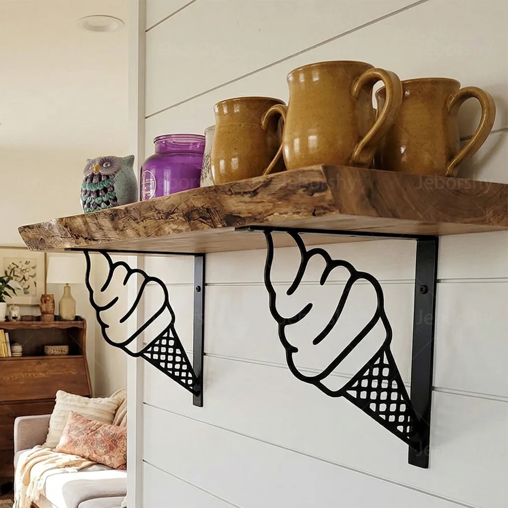 2pcs Ice Cream Metal Shelf Brackets L-Shaped Wall Mounted Rack Requires Drilling Space Saving Storage for Kitchen