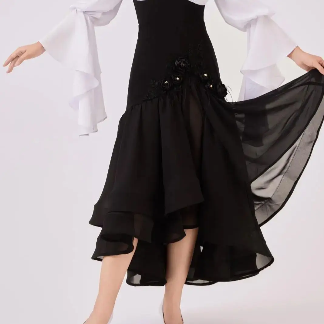 Nieuwe Ballroom Dansvoorstelling Moderne Dans Mesh Rok Voor Vrouwen Volwassen Nationale Standaard Dans Kostuum Wals Rok Dragen DN22263