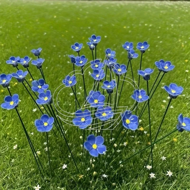Handcrafted Forget-Me-Not Ceramic Flowers Fade-Resistant Pottery Ornaments for Indoor Outdoor Home Deco view 5
