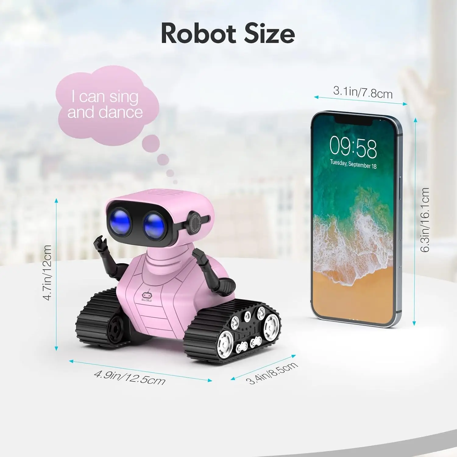 ALLCELE Girls Robot Toy, RC Robot for Kids, Remote Control Toy with Music, LED Eyes, Gift for Children Age 3 Years and Up - Pink