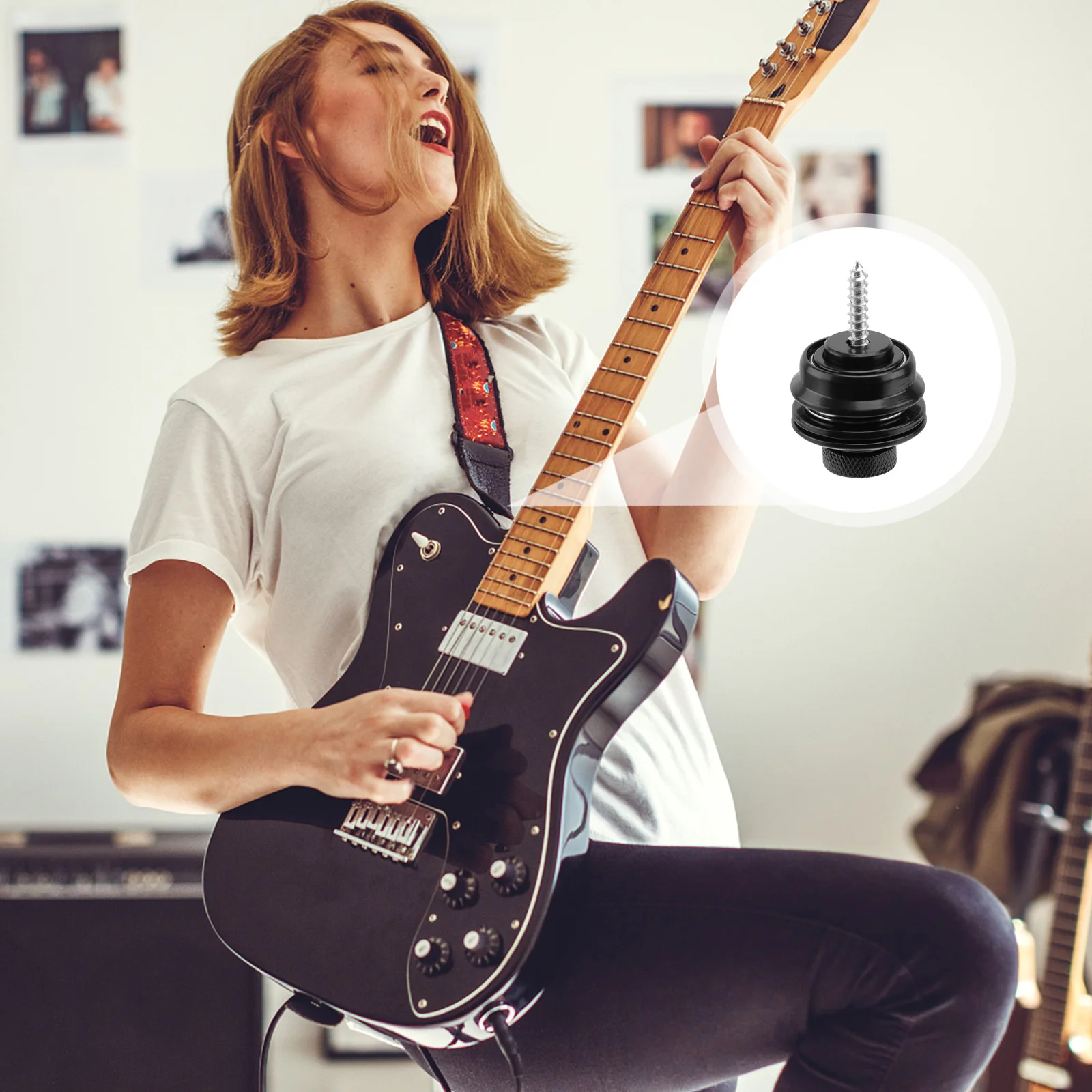 

1Pcs Guitar Strap Buckle Black Secure Lock Replacement Non-Slip Strap Button for Electric Guitar Bass Anti-Falling Stable Fixing