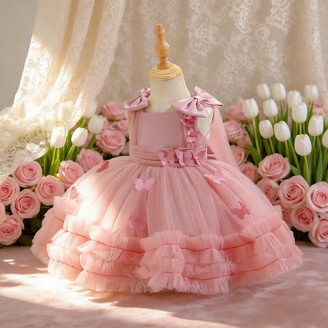 

Платье для девочки с дизайном в виде бабочки, сетчатое бальное платье, идеально подходит для празднования годовщины или дня рождения малышки.