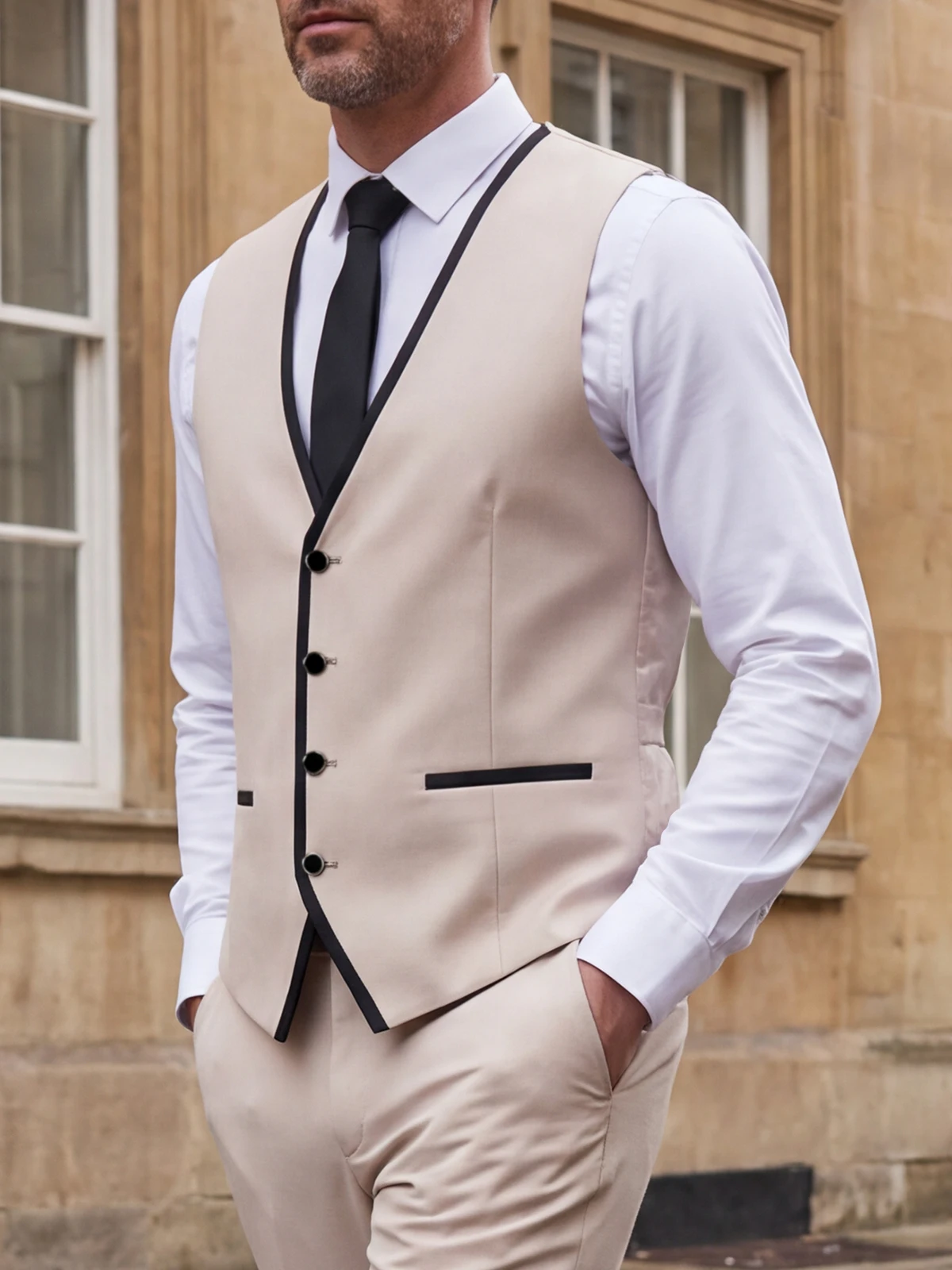 Fashion Men Suits 3 Pcs Splicing Peak Lapel Slim Fit Jacket Pants Vest Single Breasted Full Sets Clothing (Jacket Vest Pants)