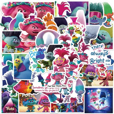 50pcs Trolls Anime Movie DIY Stickers Decoration Laptop Suitcase  Phone Car Scooter Refrigerator  Graffiti Cartoon Stickers