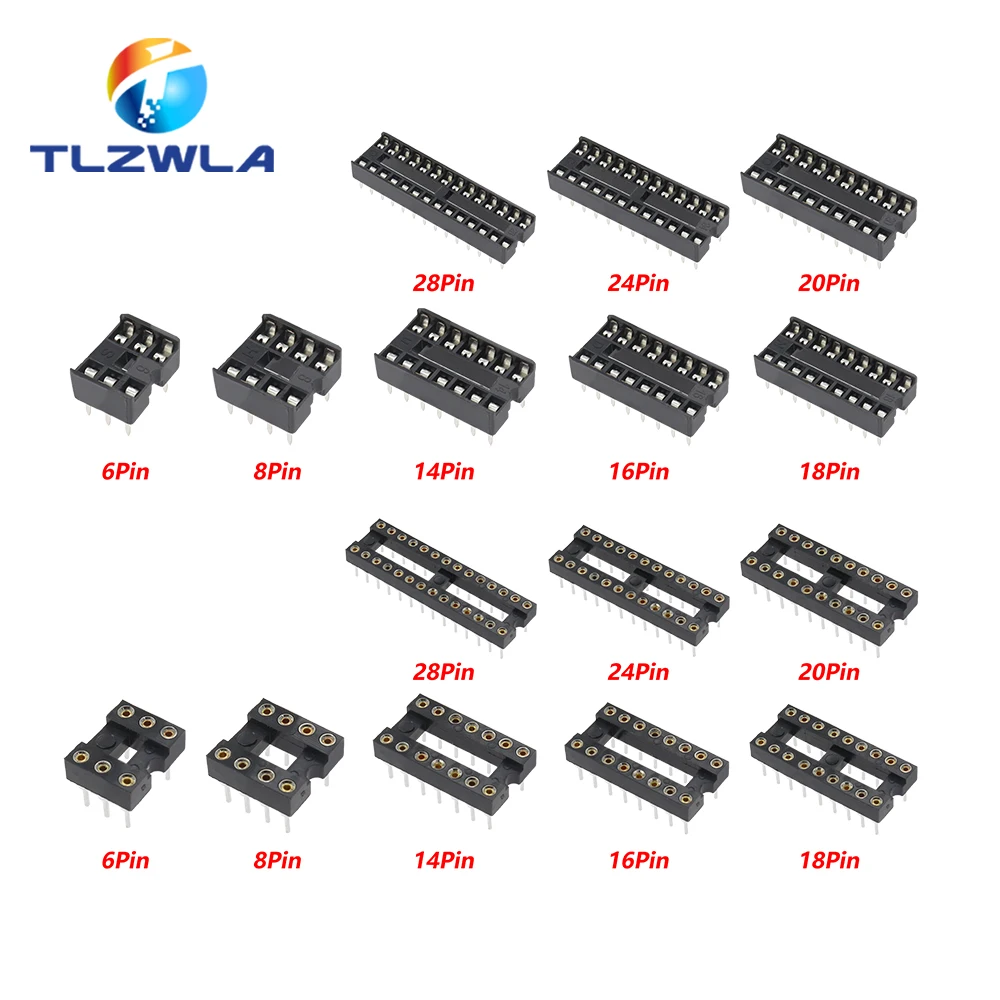 66PCS DIP IC Sockets Adaptor Solder Type Socket Kit 6,8,14,16,18,20,24,28 Pin Suite box