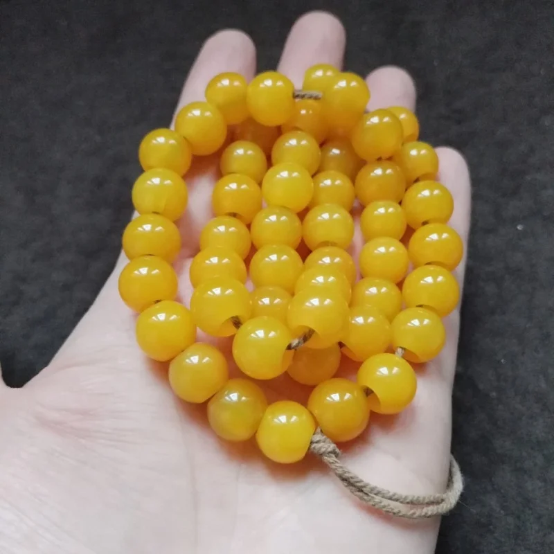 Tibetan Backflow Old Pulp a String of Large Hole Yellow Agate Buddha Necklace Beads