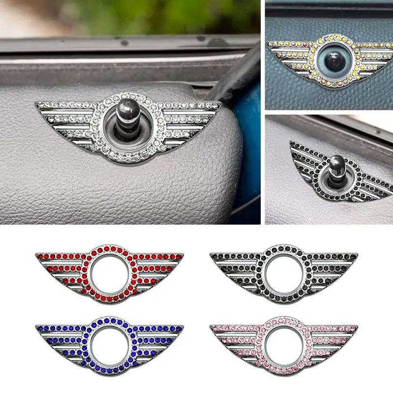 1Pcs Creative Car Decor Colorful Crystal Diamond Door Pin Lock Wing Emblem Sticker For Mini Cooper R50 R53 R56 R60 F56 F55