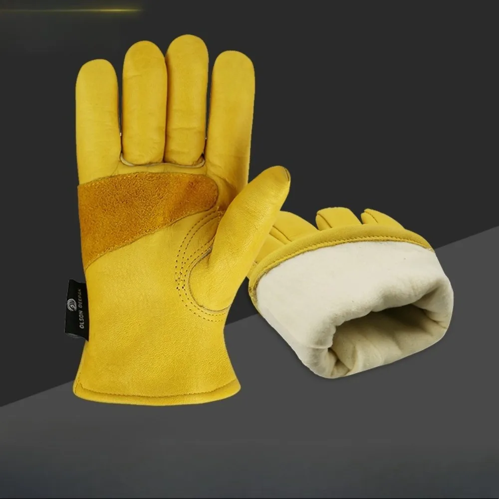 Winter Thermal Cold Work Garden Gloves Cowhide Leather Motorcycle Fleece Lined Working Gloves Men&Women