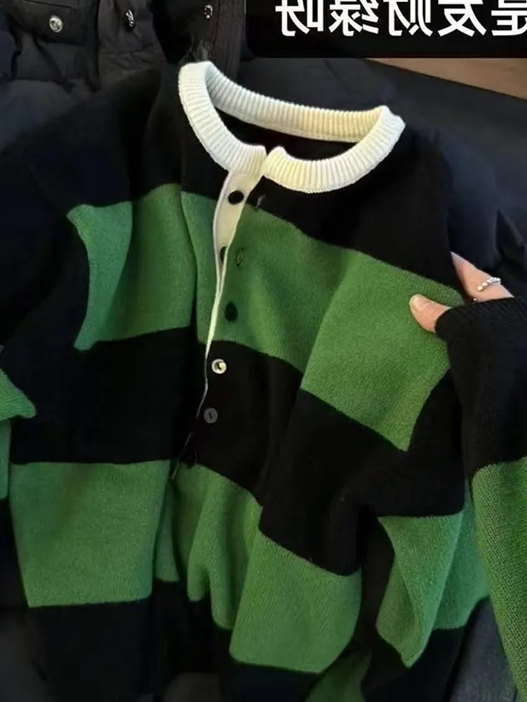 

Шикарный вязаный свитер с открытым воротником, длинный свек, свободный крой, эффект похудения, цветной дизайн, корейский Sle Commute Faion