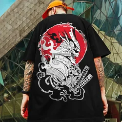 Japanese Samurai T-shirt Japan Style Print Short Sleeve Tops Tee Casual Retro Men's T Shirt Oversized Vintage Clothing