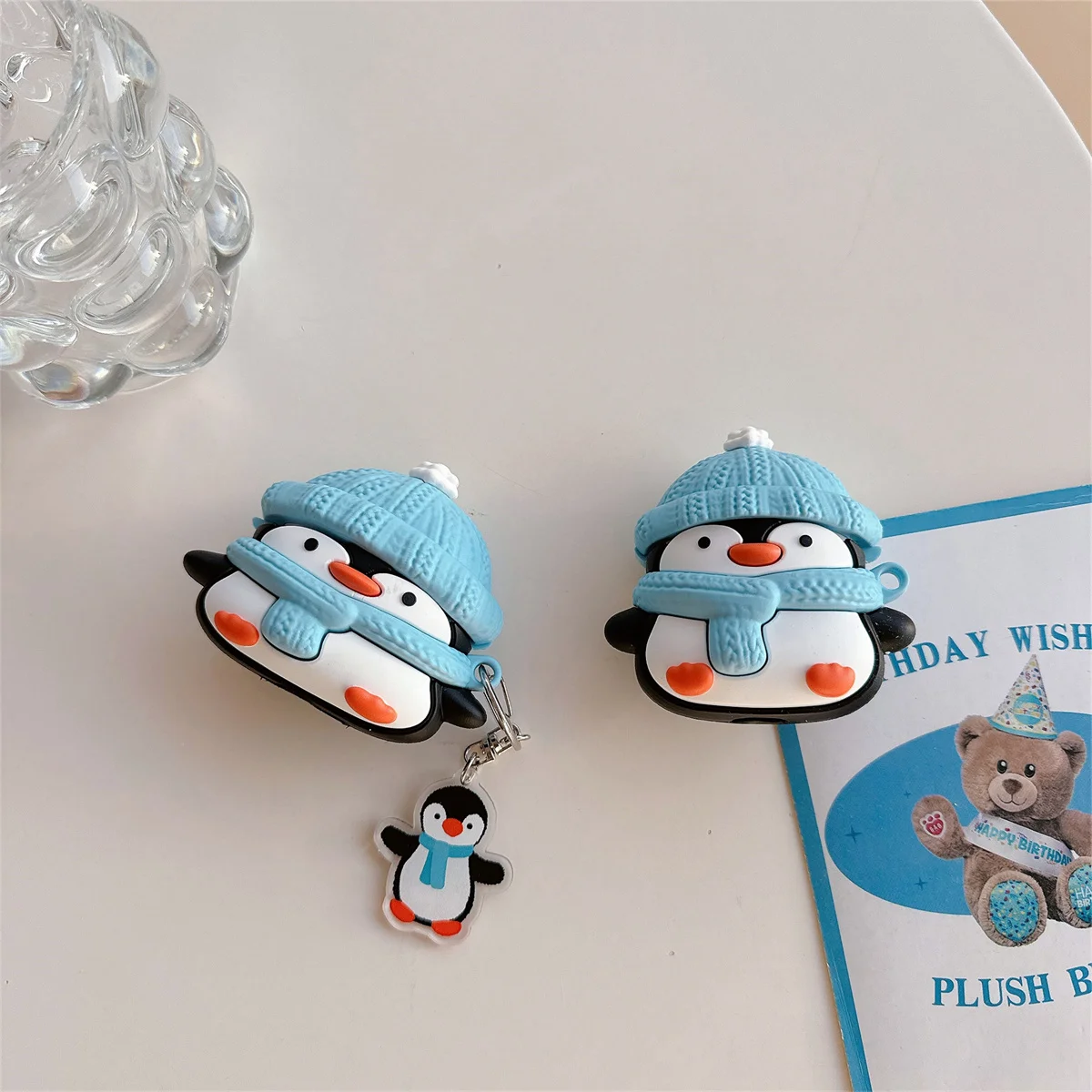 Ear buds Cover for AirPods 4 with KeyChain,Cute Cartoon penguin 3D Animal Design for AirPods pro 2/pro/3st/2nd/1st for Girls Boy