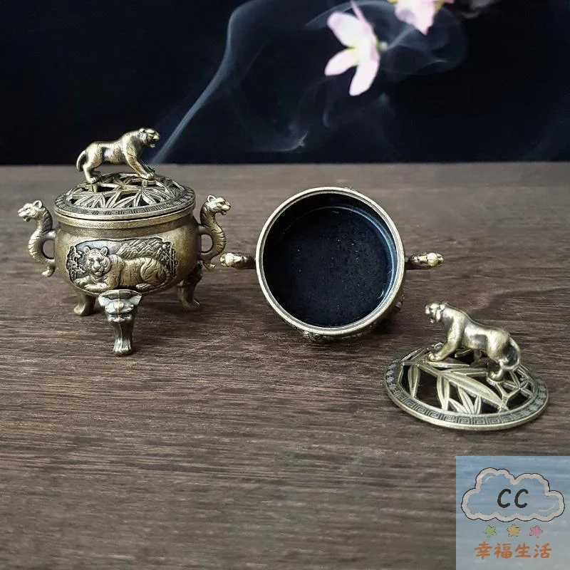 2025 HUA HUA Tiger Incense Burner Metal Small Incense Burner Ornaments With Handle Yoga Meditation Home Decoration Ancient Style