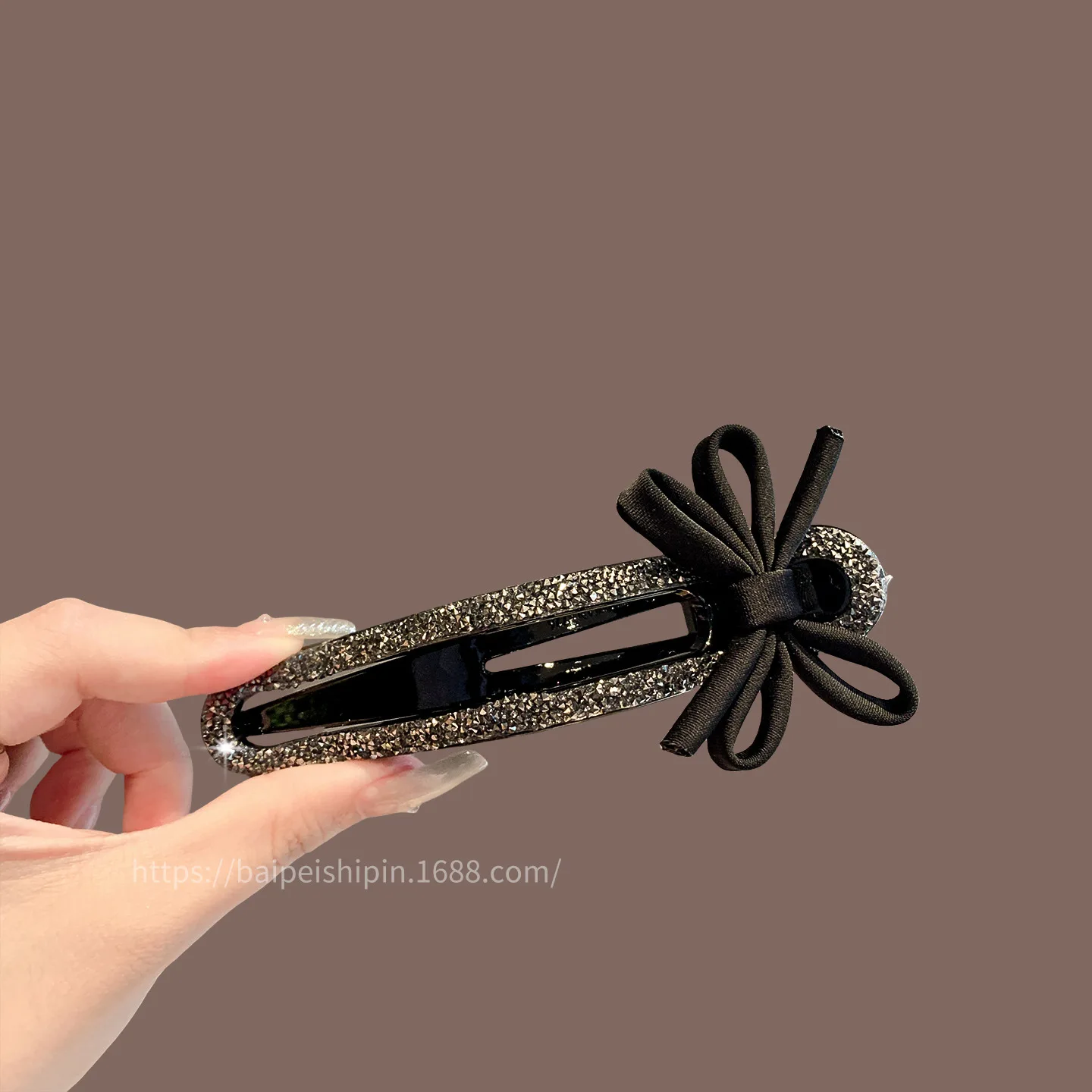 

Black Crystal Bow Duckbill Hair Clips Forehead Baby Hair Pin Non Slip Bling for Vacation Daily Use Chic