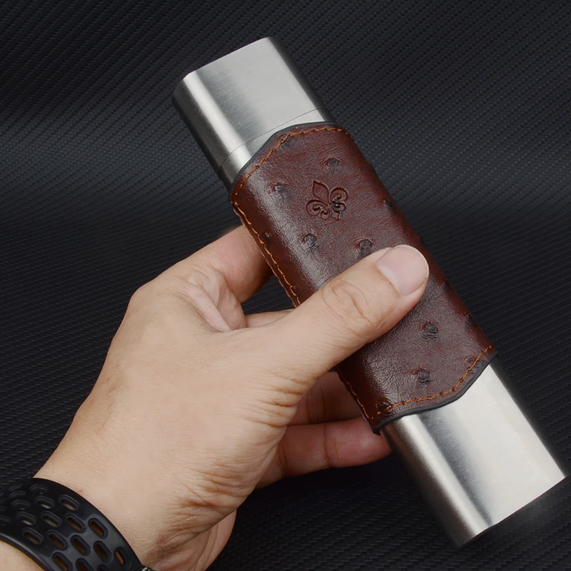 PU Leather Cigar Case 54 Ring Stainless Steel Cigar Holder 6.7" Long Mini Cigar Box 2 Tube Travel Cigar Humidor Accessory - view 3