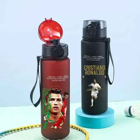 Cristiano Ronaldo CR7 Straw Cup Children's Water Bottle with Lifting Rope Bouncing Bumtler Large Capacity Plastic Jars Gifts