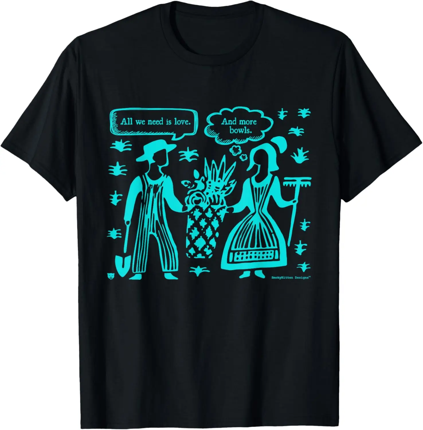 

Pyrex Butterprint Funny Love and More Bowls (Turquoise Blue) T-Shirt