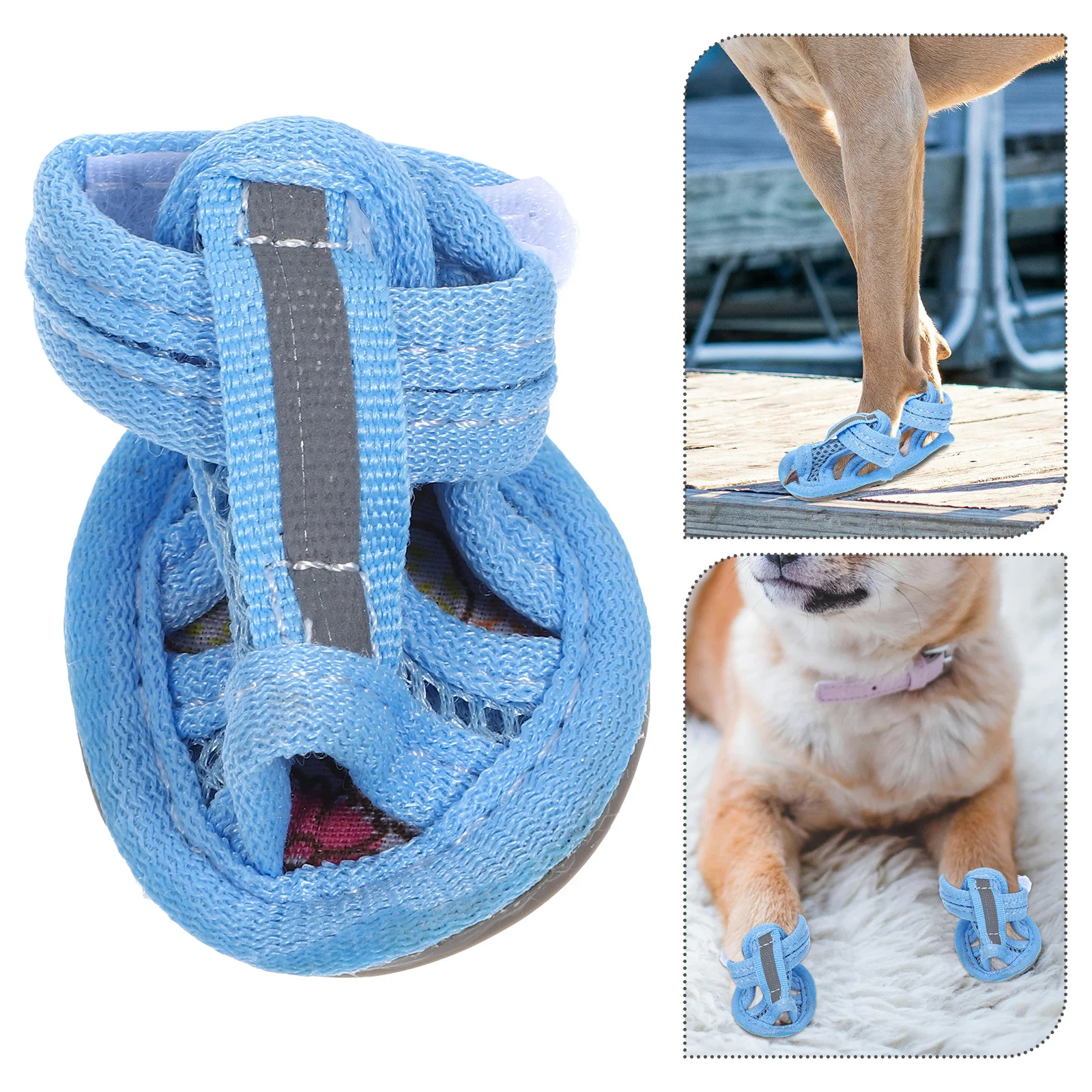 

4Pcs Pet Dog Shoes Breathable Mesh Summer Sandals Anti-Slip Flexible Sole Sunscreen Size 1 Dog Shoes