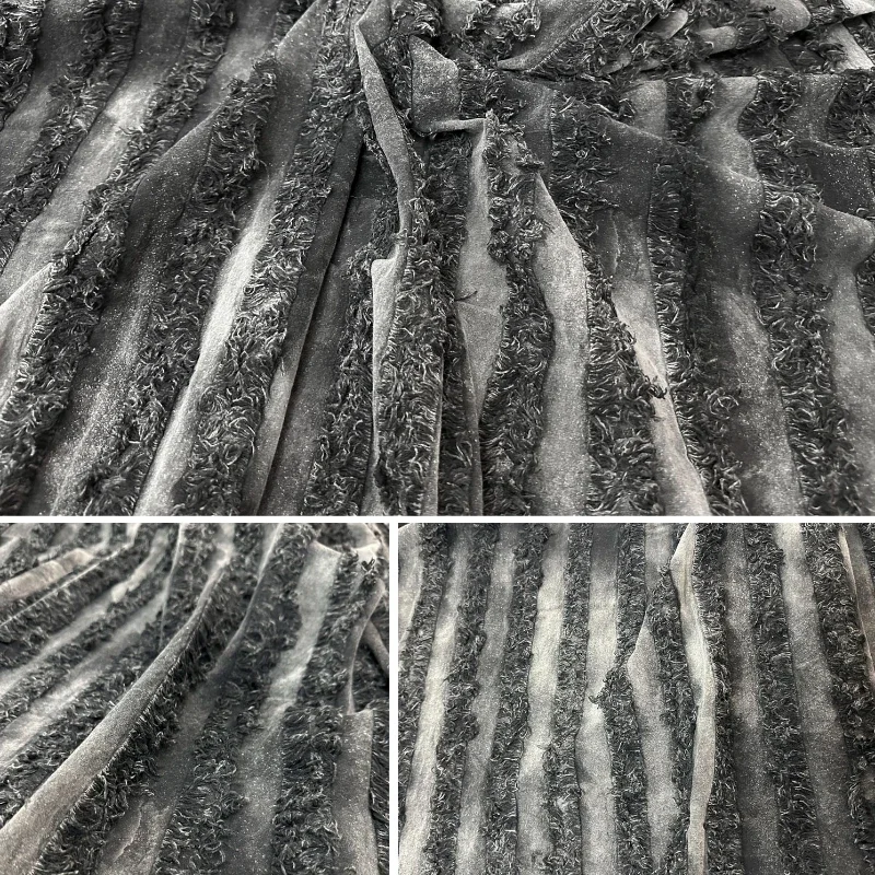 Black Gray Waste Soil Style Tie Dye Stir Fry Color Vertical Stripes Tassel Texture Cotton Linen Designer Fashion Creative Fabric