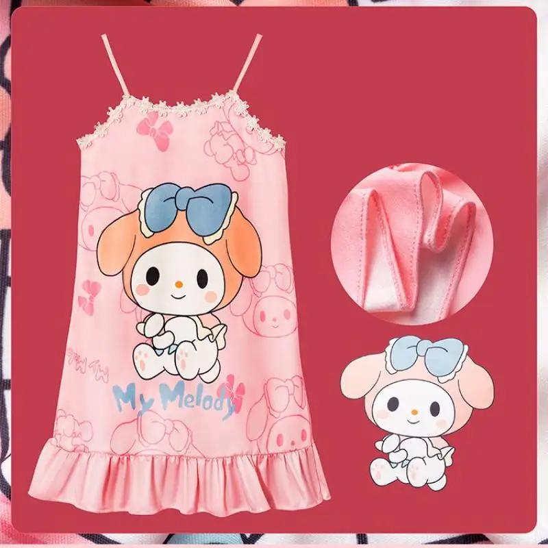

Sanrio Children's Night Dress Kuromi Summer Cartoon Girl Sweet Thin Sling New Style Kawaii Casual Comfort Loose Home Clothes