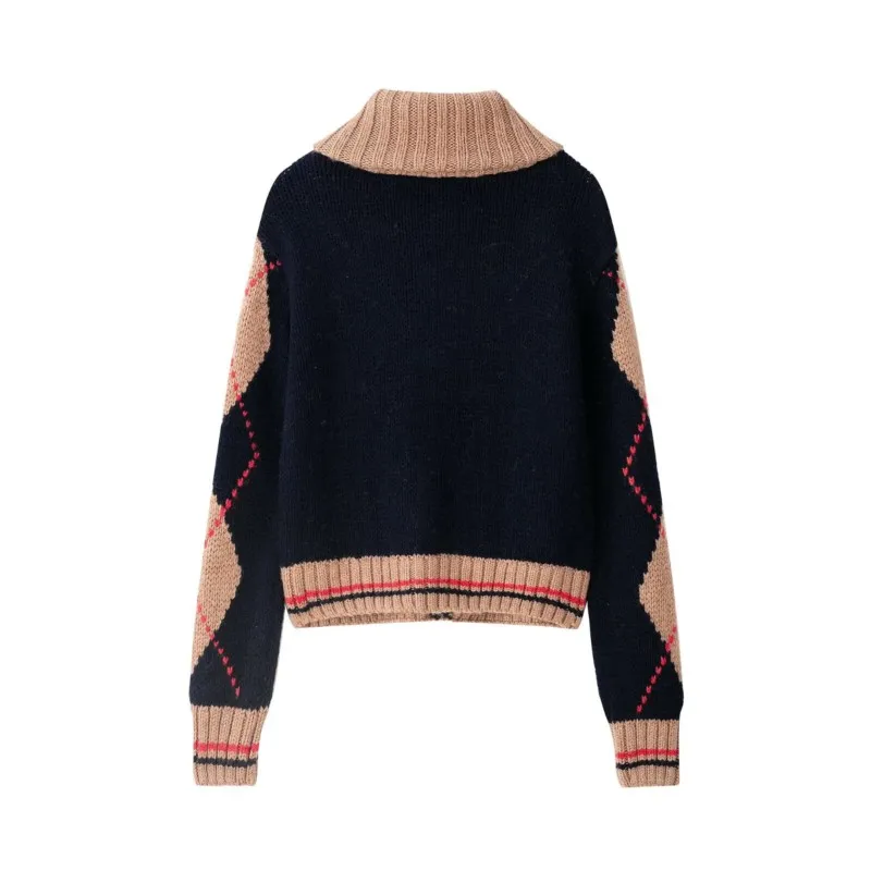 Women's Winter Thick Edition Diamond patterned knitted jacket Long Sleeve Loose Coat Female Casual Fashion Top