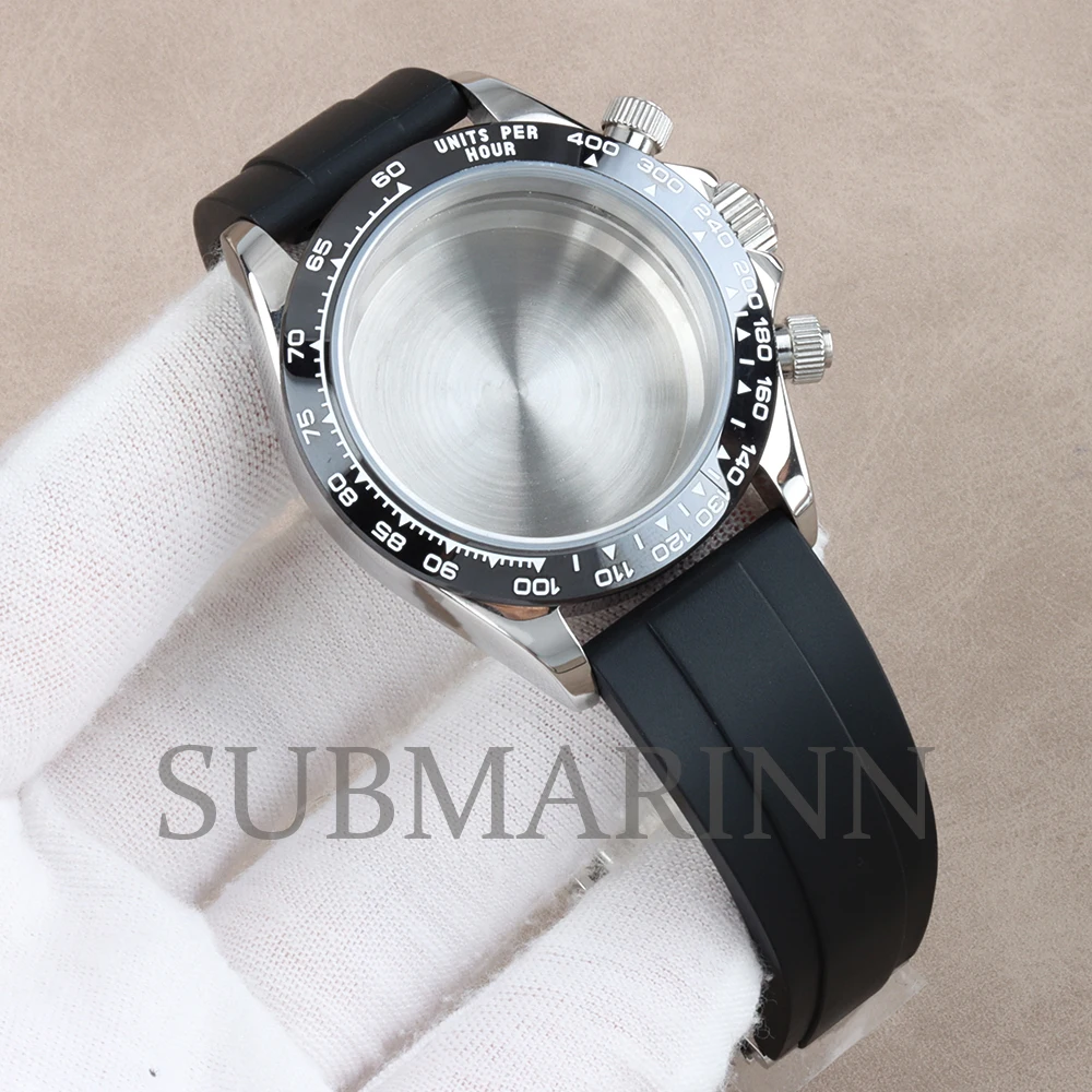 40MM VK63 Watch Case 10ATM Waterproof Stainless Steel 20mm Rubber Bracelet for VK63 VK64 DAYTONA Quartz Movement 29mm Dial