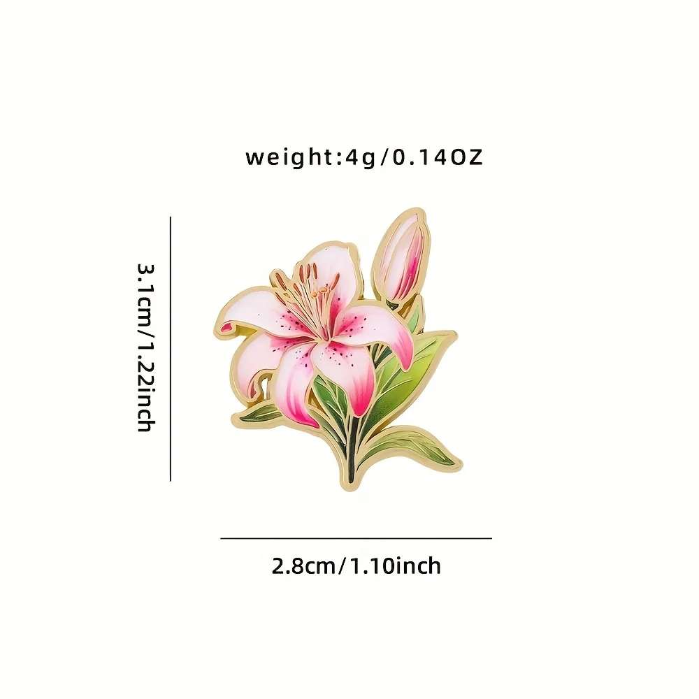 Art Lily Enamel Pin | Fashion Flowers Decorative Brooches, Pink Zinc Alloy, Non-metal Back Buckle, Floral Pattern, Grace Theme view 4