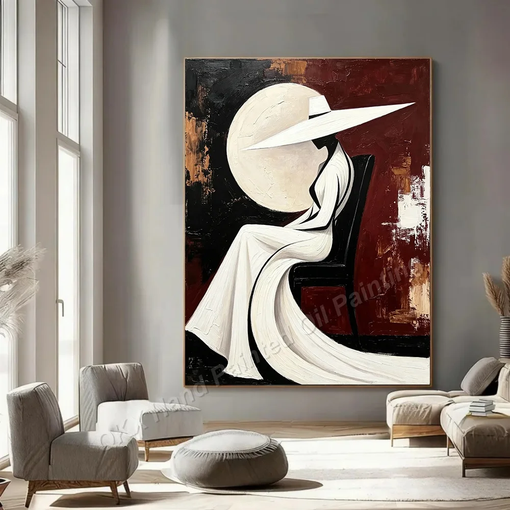 Modern Minimalist Woman Portrait 100% Handmade Abstract Oil Painting Original Wall Art Large For Home Living Room Decor