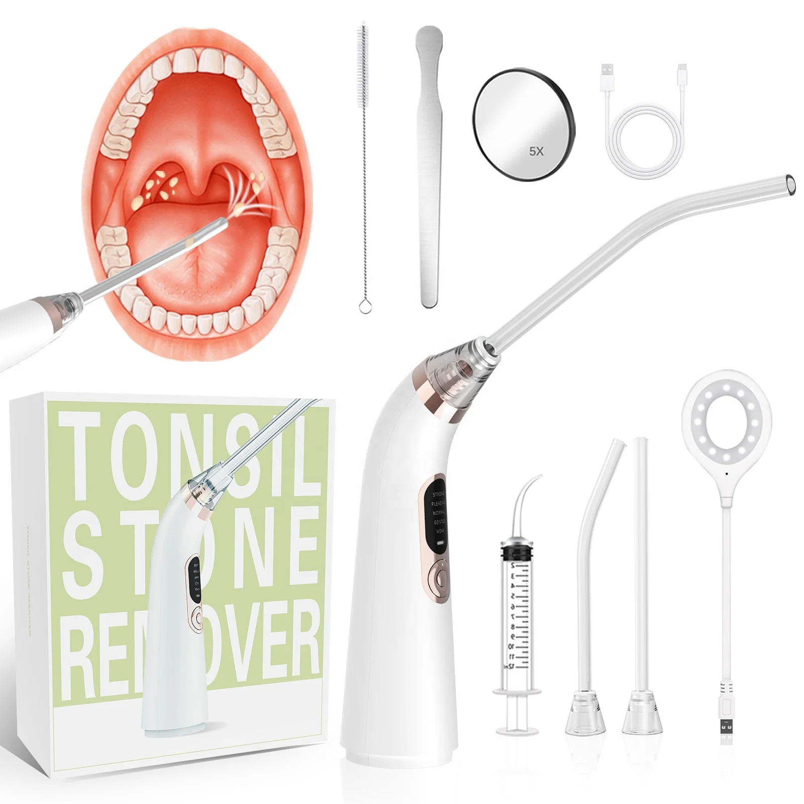 

High Efficiency Vacuum Electronic Tonsil Stone Removal Tool Oral Irrigator Oral Flusher Water Pulse Tonsil Stone Remover