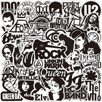 10/30/50pcs Classic Rock Band Black White Graffiti Stickers DIY Waterproof Computer Notebook Graffiti Cool Decal Sticker Kid Toy