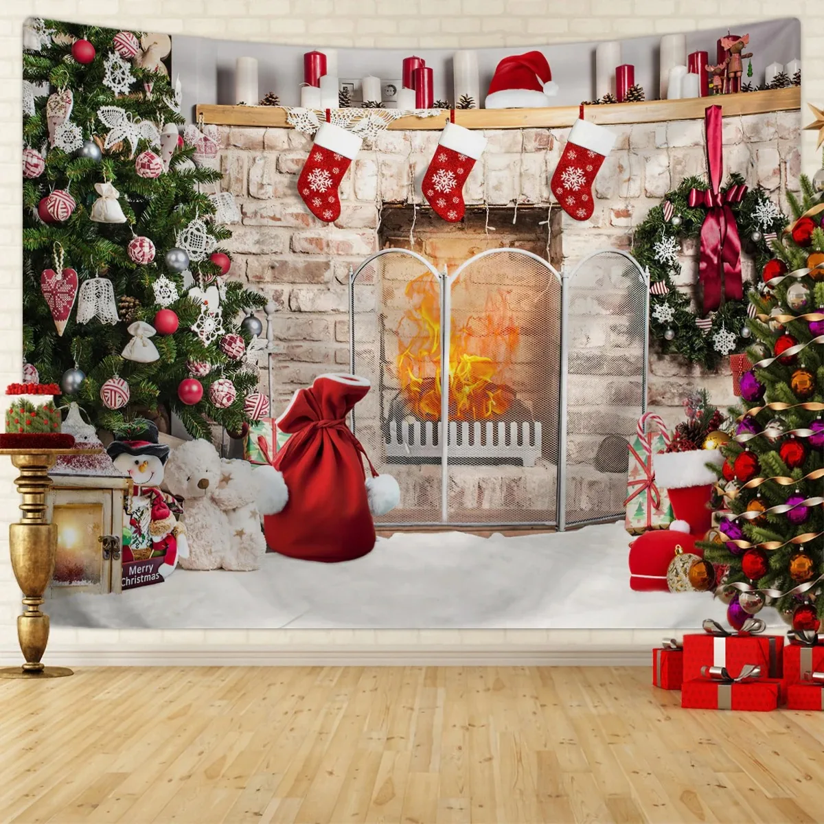 1pc Christmas decorative tapestry, Christmas fireplace tapestry, Christmas tree activity photography background hanging cloth