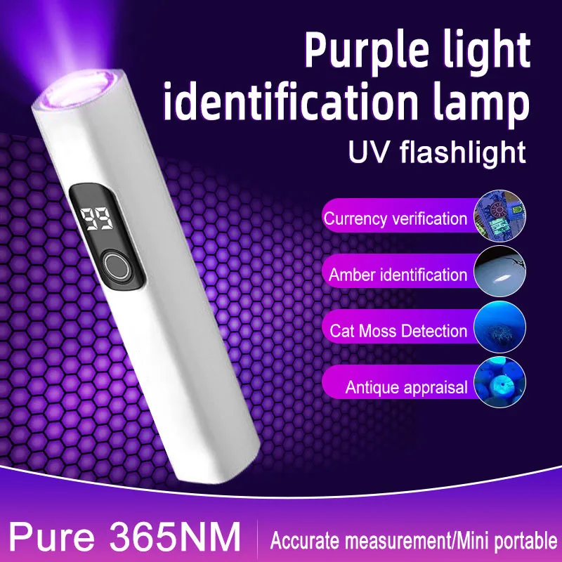 365NM Purple Light Lamp UV Fluorescent Agent Detection USB Charging Flashlight Currency Verification Lamp
