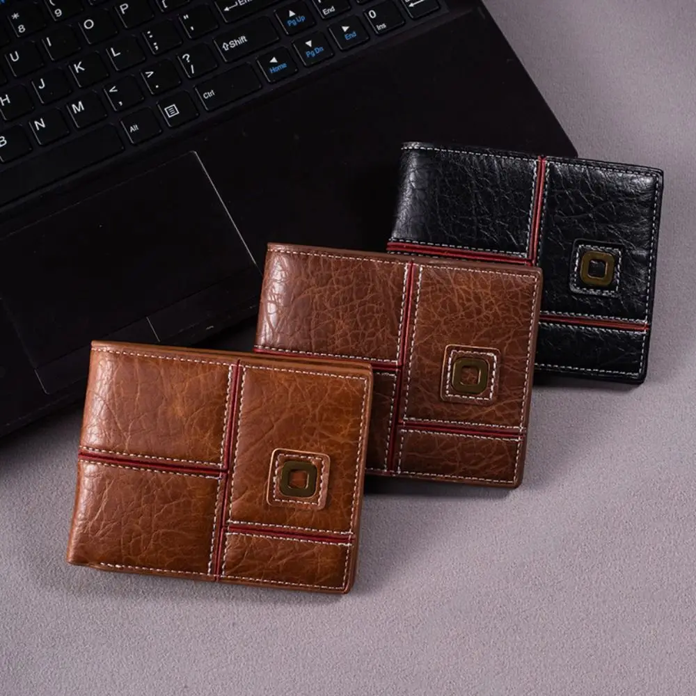 Cartera corta clásica a la moda para hombre, tarjetero de cuero Pu para negocios, carteras plegables informales de Color sólido para hombre, regalo