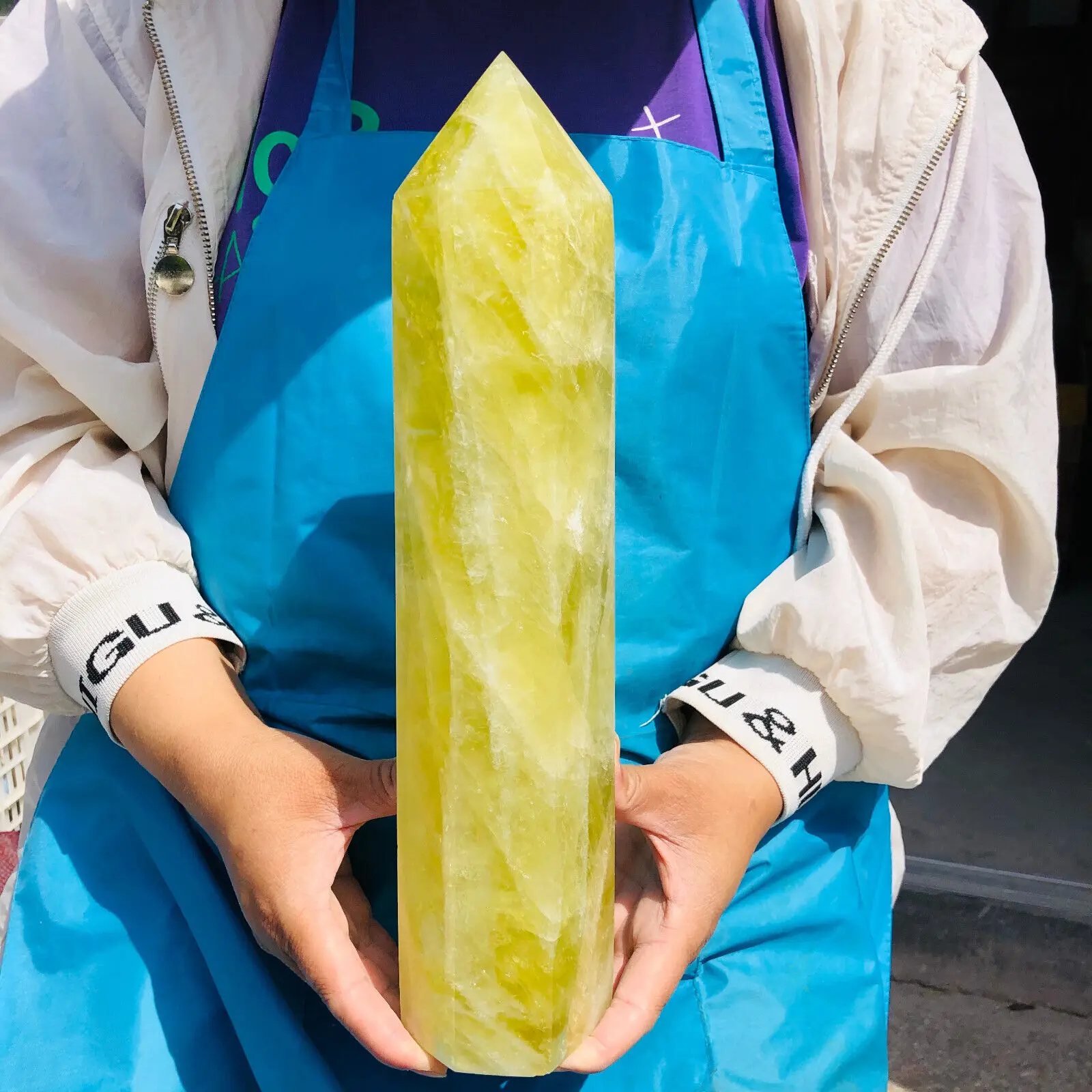 

Natural Yellow Crystal Obelisk Quartz Crystal Energy Column Reiki Healing