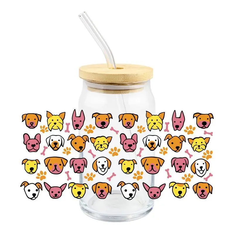 Cartoon Dogs 3D UV DTF Wrap Transfer Stickers Cute Funny Design DIY Waterproof Wrap For Glasses Cups Mugs Decal