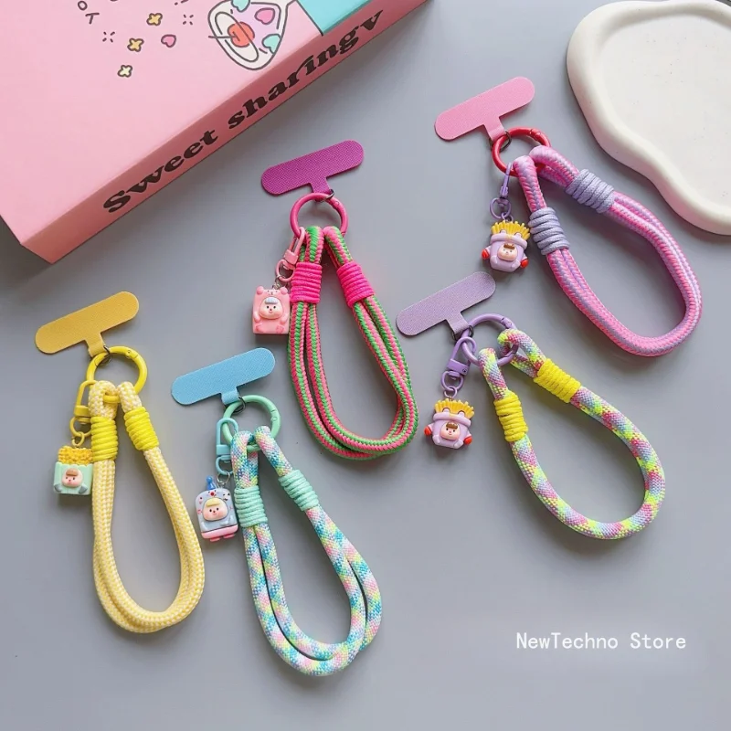 Cute Anti-lost Lanyard Hand Chain Phone Wrist Straps Hanging Rope Candy Colors Phone Chain Cellphone Strap