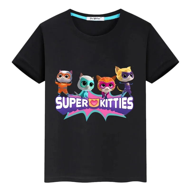 Camiseta de algodón 100% de Super Kitties, camisetas cortas estampadas, camiseta del orgullo de dibujos animados y2k de una pieza para niños, camisetas de Anime de verano, ropa para niños y niñas