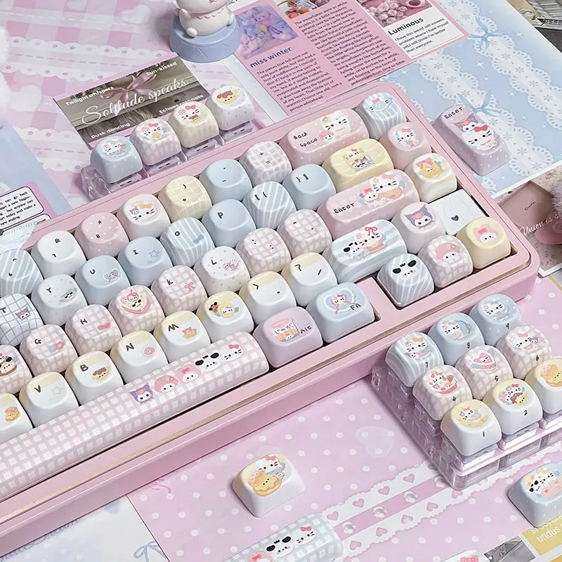 Kawaii Sanrio Pbt Keycaps, Moa Height 128 Keys Full Set 5-Side Heat Sublimation Keycaps Fit 60% Tkl Full Size Mechanical Keyboar view 3